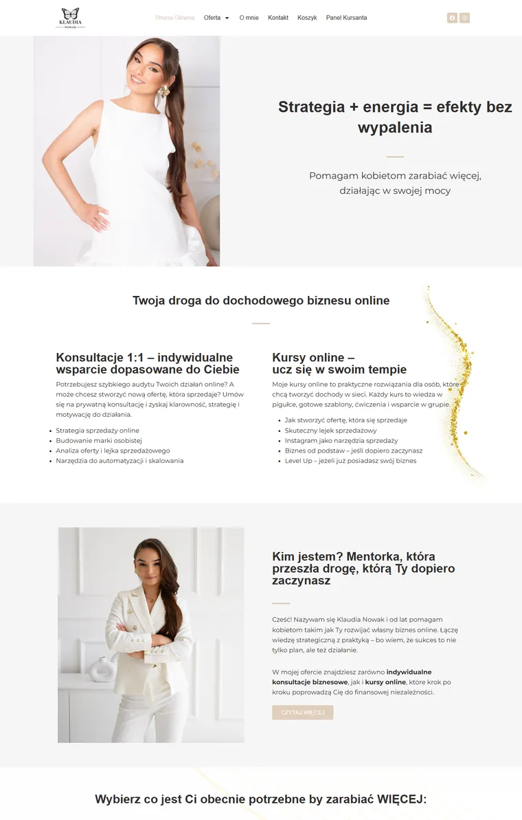 Strona i platforma kursowa Klaudii Nowak